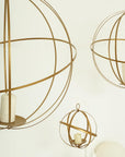 9" Gold Wrought Iron Folding Ball Floral Sphere | Geometric Hanging Vase Holder