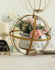 9" Gold Wrought Iron Folding Ball Floral Sphere | Geometric Hanging Vase Holder