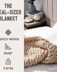 Luxury Knit Blanket Throw - 50"X60" - Soft Chenille Yarn Knitted Blanket (Oat White)