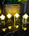 Decorative Word Sign Hope Cube Crystal Candle Holder Set of 4 - Solid Square Clear Glass Table Centerpiece - Elegant Votive Tealight Candlestick for Wedding & Home Decoration
