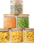 Glass Jars with Bamboo Lids, Glass Airtight Canisters Sets, Glass Food Storage Container, Pantry Organization and Storage Jars, Kitchen Canisters Sets, Spice Jars, Flour Containers of 6