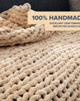 Luxury Knit Blanket Throw - 50"X60" - Soft Chenille Yarn Knitted Blanket (Oat White)