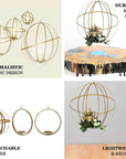 9" Gold Wrought Iron Folding Ball Floral Sphere | Geometric Hanging Vase Holder