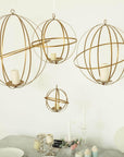 9" Gold Wrought Iron Folding Ball Floral Sphere | Geometric Hanging Vase Holder