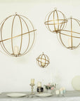 9" Gold Wrought Iron Folding Ball Floral Sphere | Geometric Hanging Vase Holder