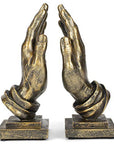 Praying Hands 9 Inch Gold Resin Stone Bookends