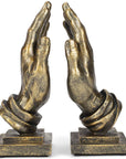 Praying Hands 9 Inch Gold Resin Stone Bookends