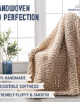 Luxury Knit Blanket Throw - 50"X60" - Soft Chenille Yarn Knitted Blanket (Oat White)