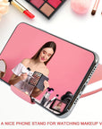 Compact LED Mirror for Tavel Makeup, 2-Sided 1X/10X Magnigication,Lighted Brightness Dimmable,Rechargeable Handheld Portable Small Mirror (Red)