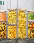 Glass Jars with Bamboo Lids, Glass Airtight Canisters Sets, Glass Food Storage Container, Pantry Organization and Storage Jars, Kitchen Canisters Sets, Spice Jars, Flour Containers of 6