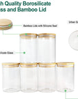 Glass Jars with Bamboo Lids, Glass Airtight Canisters Sets, Glass Food Storage Container, Pantry Organization and Storage Jars, Kitchen Canisters Sets, Spice Jars, Flour Containers of 6