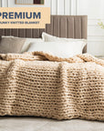 Luxury Knit Blanket Throw - 50"X60" - Soft Chenille Yarn Knitted Blanket (Oat White)