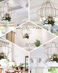 9" Gold Wrought Iron Folding Ball Floral Sphere | Geometric Hanging Vase Holder