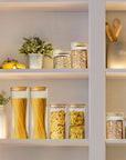 Glass Jars with Bamboo Lids, Glass Airtight Canisters Sets, Glass Food Storage Container, Pantry Organization and Storage Jars, Kitchen Canisters Sets, Spice Jars, Flour Containers of 6
