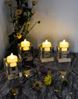 Decorative Word Sign Hope Cube Crystal Candle Holder Set of 4 - Solid Square Clear Glass Table Centerpiece - Elegant Votive Tealight Candlestick for Wedding & Home Decoration