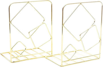 Bookends Metal Book Ends Heavy Duty Modern Decorative Bookend Bookshelf Decor for Home Library Office School Book Display Desktop Organizer Gift (Gold)