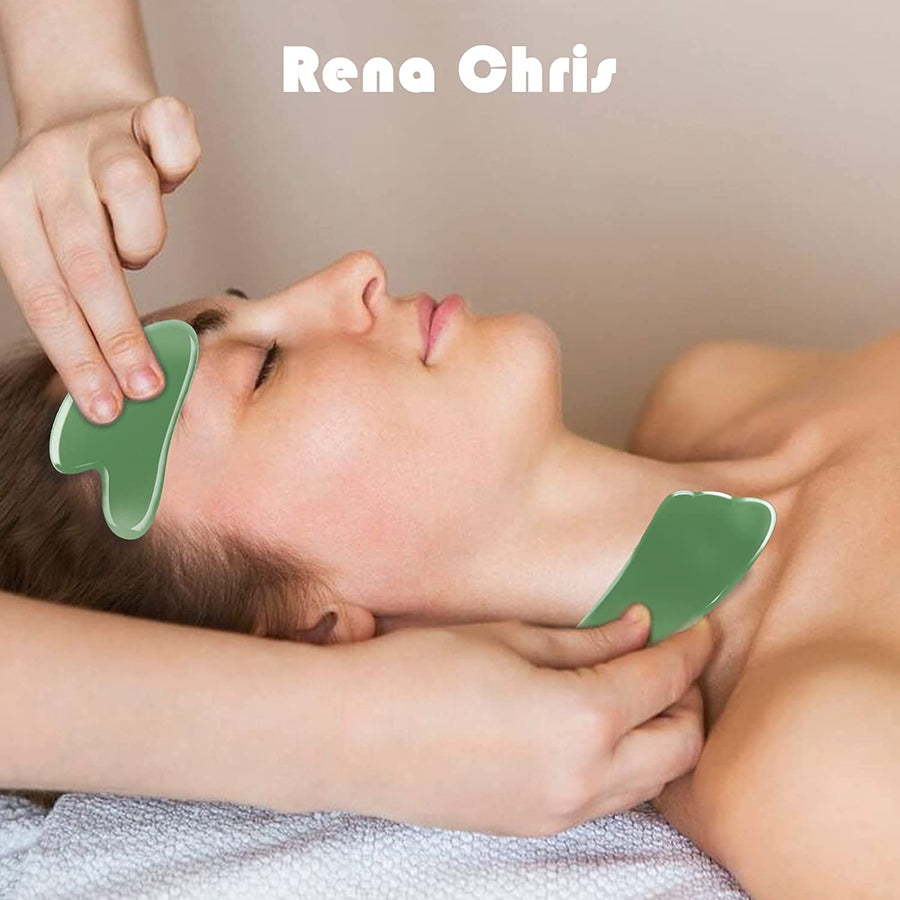 Guasha Massage Tool, 4 Piece Kit, Acupuncture Therapy Trigger Point Treatment, Gua Sha Scraping Massage Tool（Green）