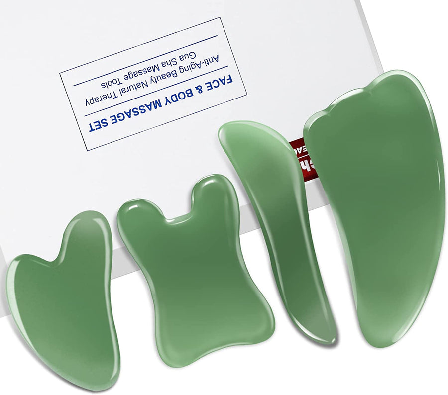 Guasha Massage Tool, 4 Piece Kit, Acupuncture Therapy Trigger Point Treatment, Gua Sha Scraping Massage Tool（Green）