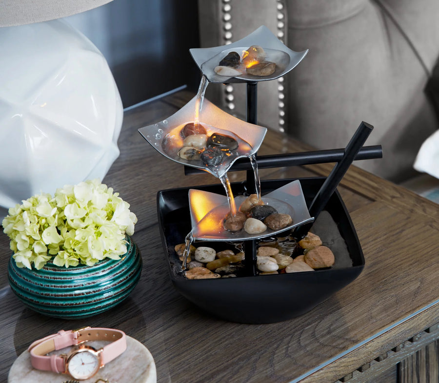 Serene Indoor Water Fountain, with Natural River Rocks, Soothing Nature Sounds, Zen Relaxation