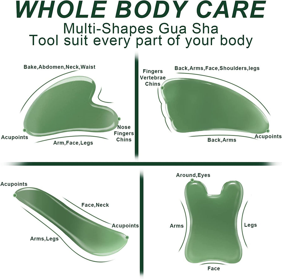 Guasha Massage Tool, 4 Piece Kit, Acupuncture Therapy Trigger Point Treatment, Gua Sha Scraping Massage Tool（Green）
