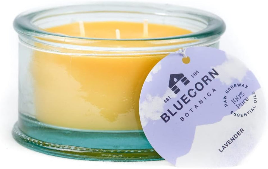 Bluecorn Botanica Beeswax Candle: 3-Wick Natural Scented Candle Lavender Essential Oil