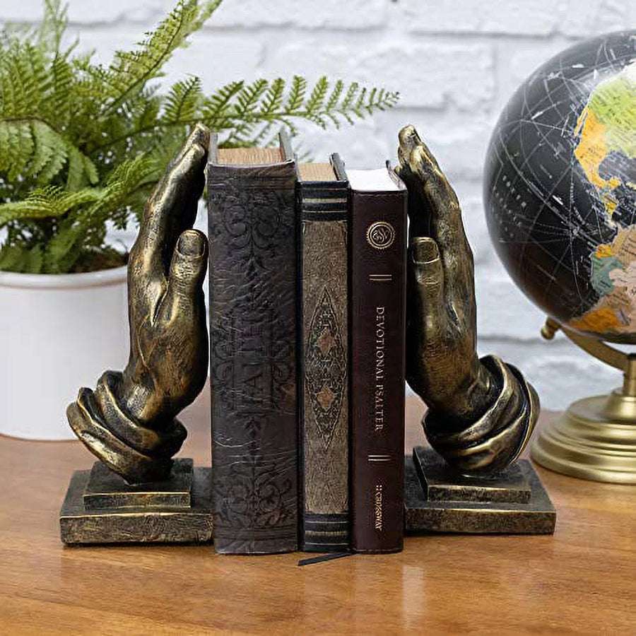 Praying Hands 9 Inch Gold Resin Stone Bookends