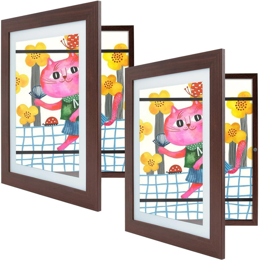 Art Frames, Front-Opening, Daily Schedules, Visions Board, Artworks, Home or Office (Walnut, Set of 2)