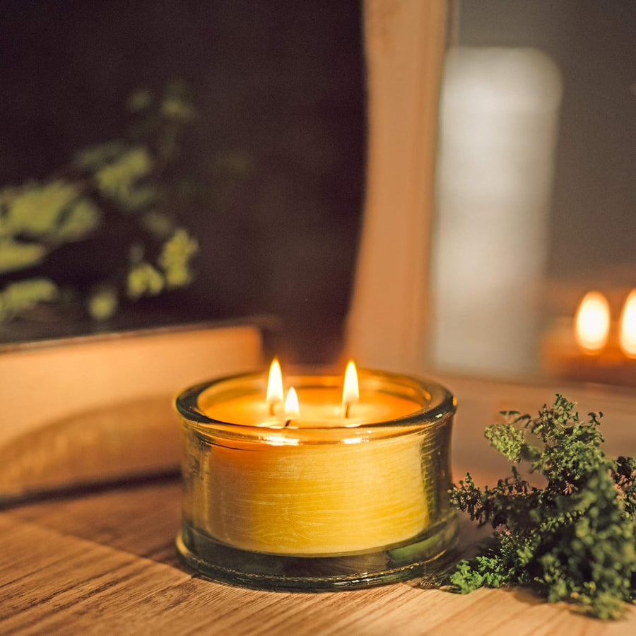 Bluecorn Botanica Beeswax Candle: 3-Wick Natural Scented Candle Lavender Essential Oil