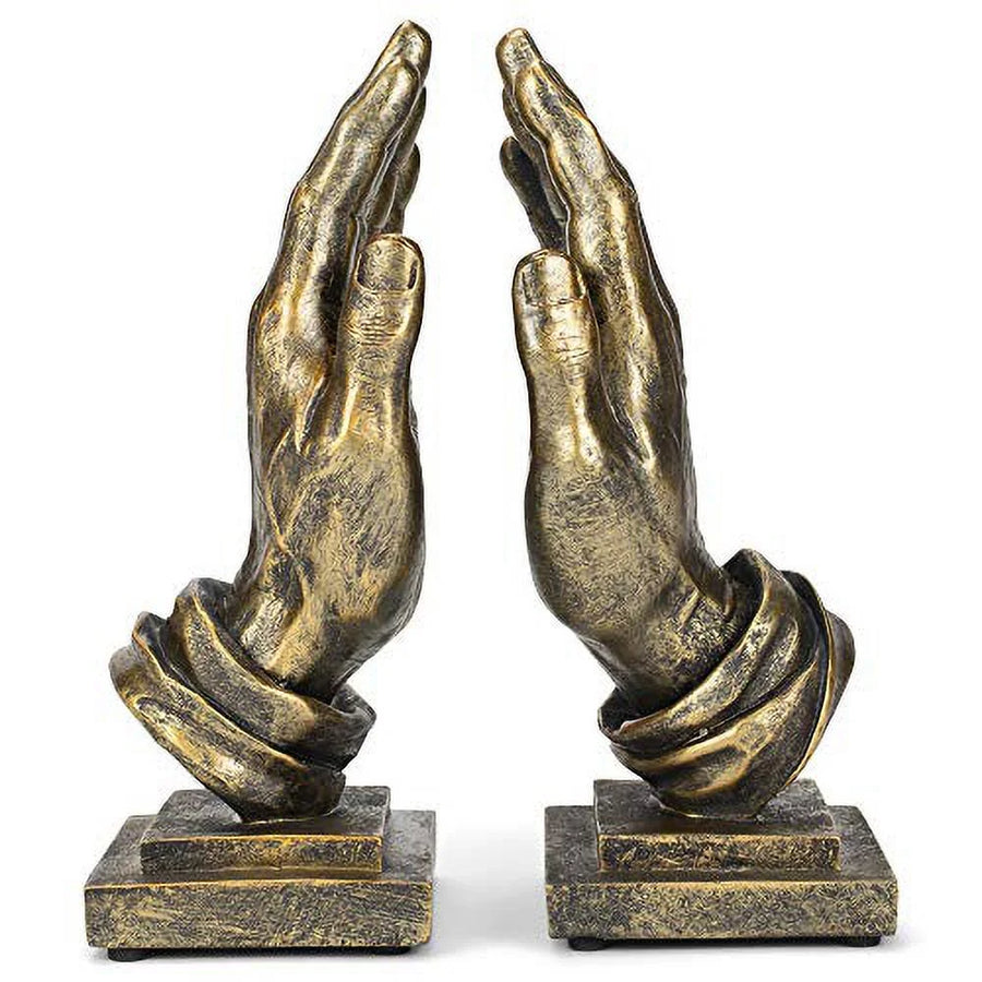 Praying Hands 9 Inch Gold Resin Stone Bookends