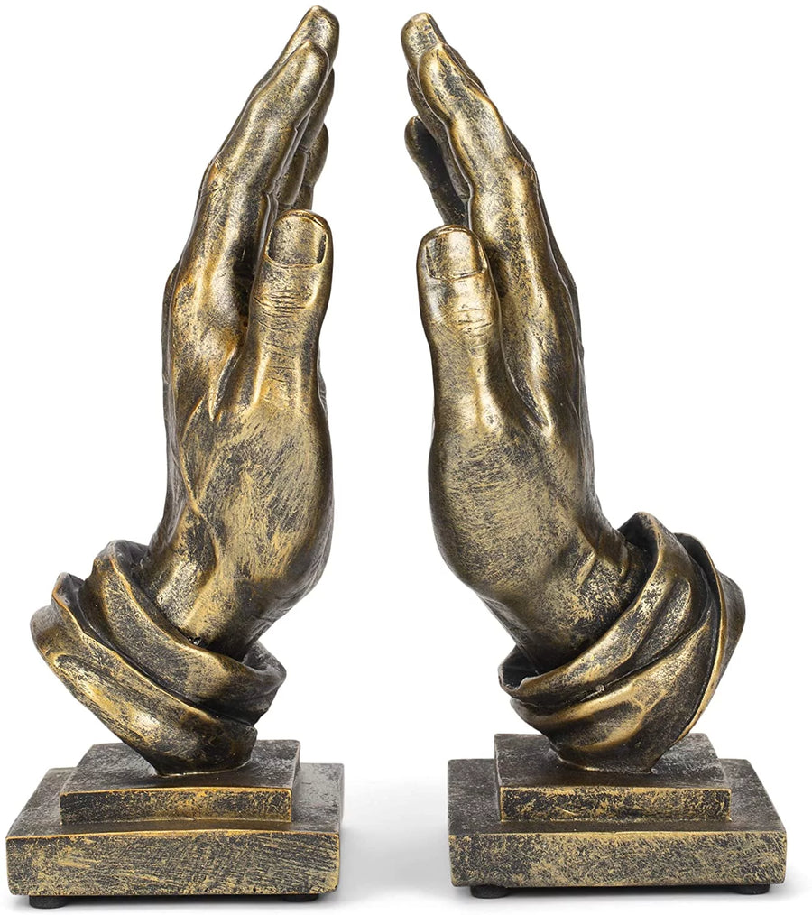 Praying Hands 9 Inch Gold Resin Stone Bookends