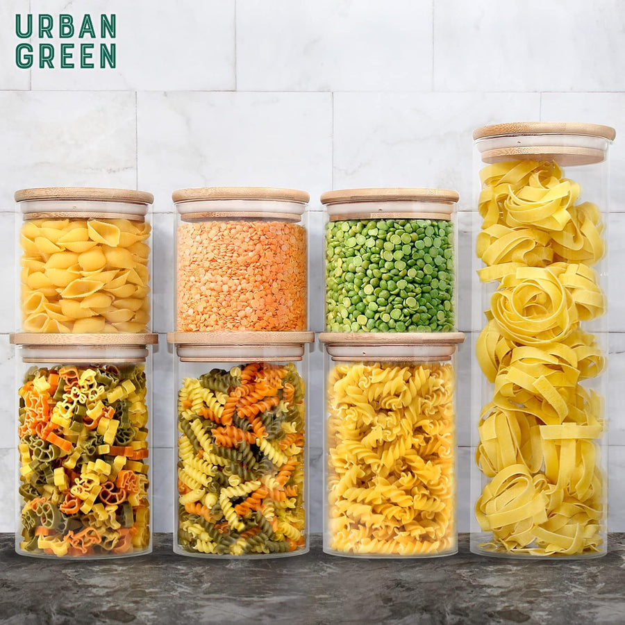 Glass Jars with Bamboo Lids, Glass Airtight Canisters Sets, Glass Food Storage Container, Pantry Organization and Storage Jars, Kitchen Canisters Sets, Spice Jars, Flour Containers of 6