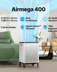 Airmega 400 Smart Air Purifier (Covers 1,560 Sq. Ft.), AP-2015F , True HEPA Air Purifier with Smart Technology, White