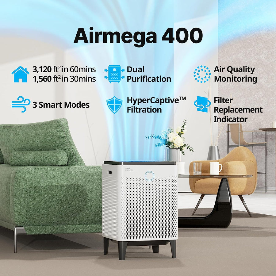 Airmega 400 Smart Air Purifier (Covers 1,560 Sq. Ft.), AP-2015F , True HEPA Air Purifier with Smart Technology, White