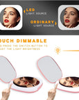 Compact LED Mirror for Tavel Makeup, 2-Sided 1X/10X Magnigication,Lighted Brightness Dimmable,Rechargeable Handheld Portable Small Mirror (Red)