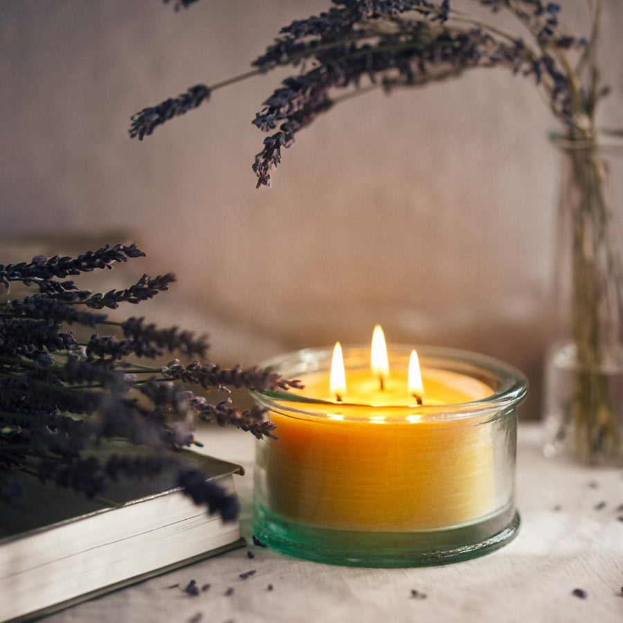Bluecorn Botanica Beeswax Candle: 3-Wick Scented Candle Handmade with Pure Beeswax and Eucalyptus & Orange Essential Oils