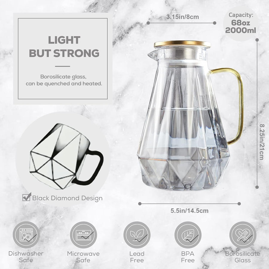 Black Diamond Glass Pitcher with Lid (68 Oz)
