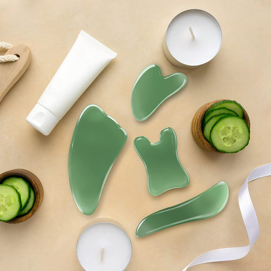 Guasha Massage Tool, 4 Piece Kit, Acupuncture Therapy Trigger Point Treatment, Gua Sha Scraping Massage Tool（Green）