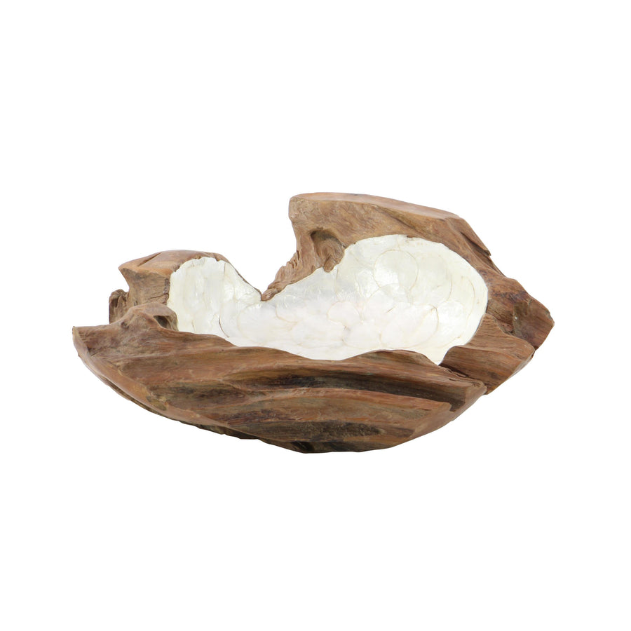 16" Handmade Teak Wood Decorative Bowl with Capiz Interior