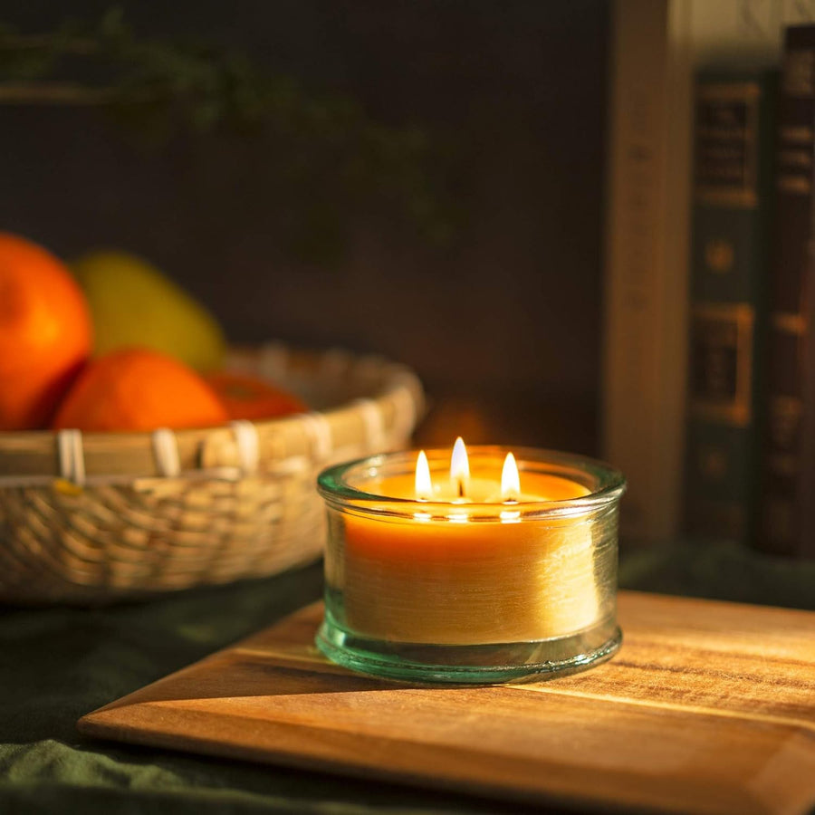 Bluecorn Botanica Beeswax Candle: 3-Wick Scented Candle Handmade with Pure Beeswax and Eucalyptus & Orange Essential Oils