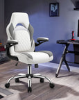 Luxury Ergonomic Office Chair  with Lumbar Support Flip up Arms Racing Style PU Leather Executive Computer Chair for Adults,Grey