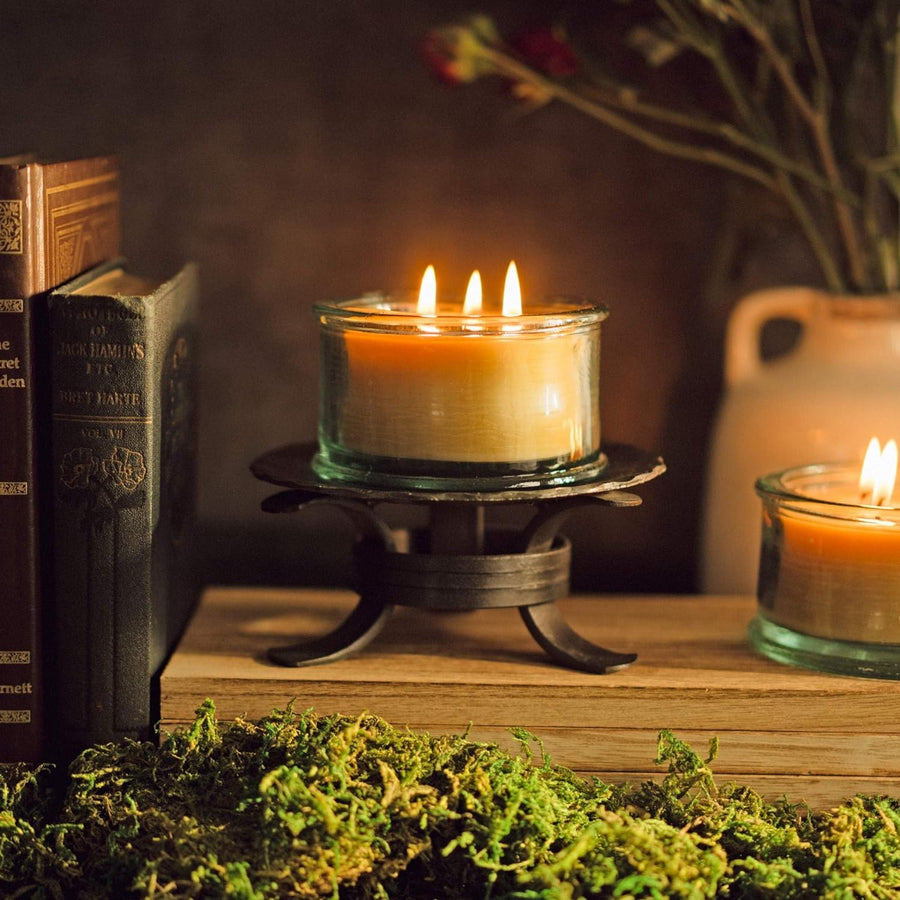 Bluecorn Botanica Beeswax Candle: 3-Wick Scented Candle Handmade with Pure Beeswax and Eucalyptus & Orange Essential Oils